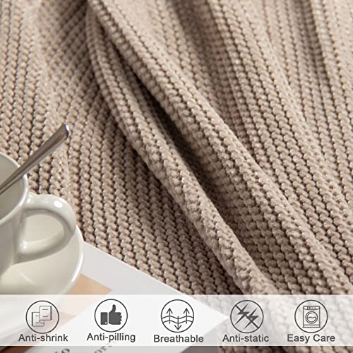 lifein Throw Blanket for Couch, Soft Boho Decor Bed Throw,Cozy Beige Knitted Chenille Small Farmhouse Lightweight Throw(Beige,50 * 60") - Image 5