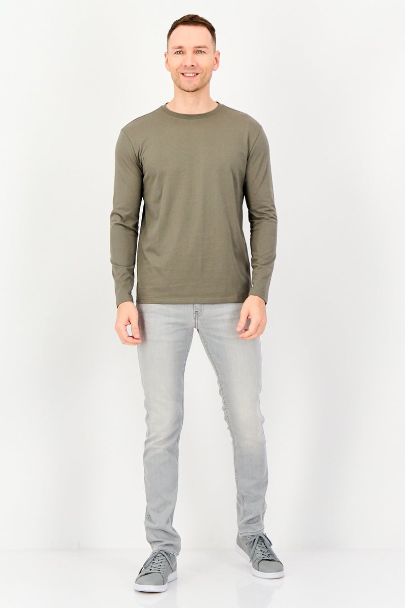 Core Elements Men Crew Neck Plain Long Sleeve T-Shirt, Olive - Image 2