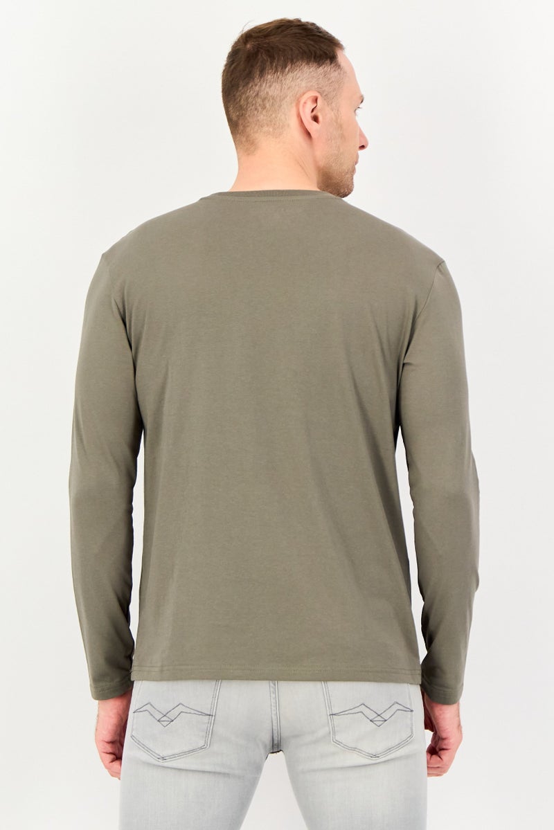 Core Elements Men Crew Neck Plain Long Sleeve T-Shirt, Olive - Image 3
