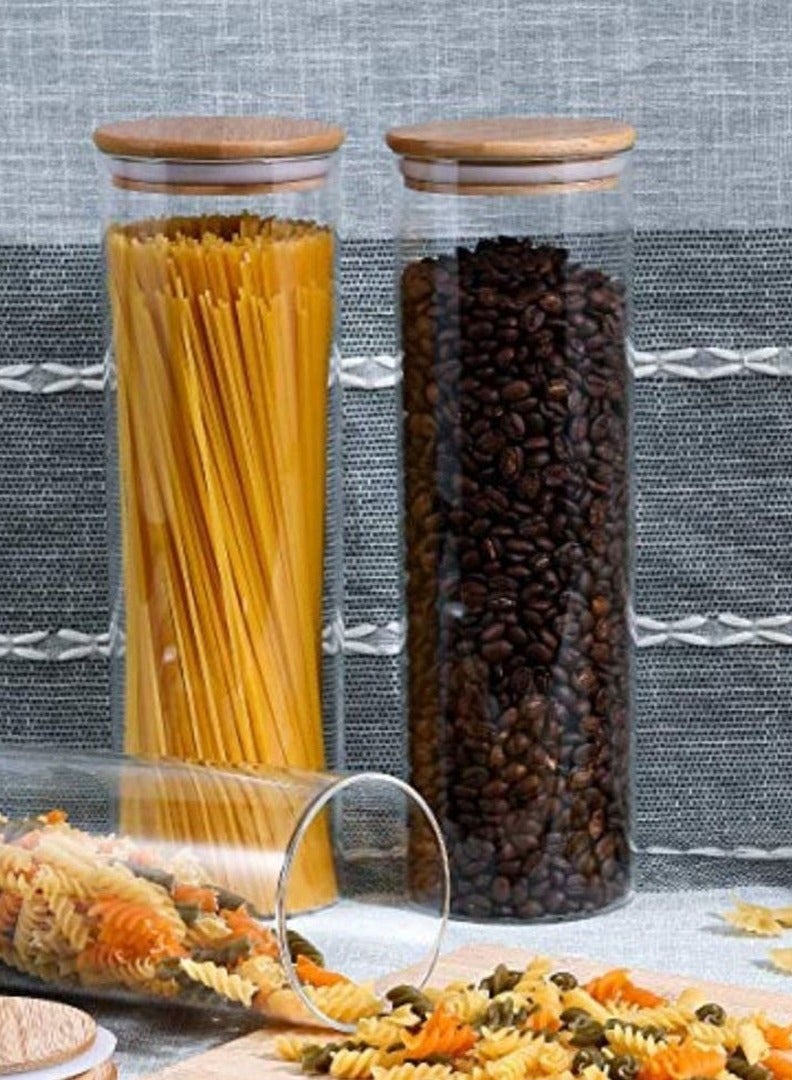 Single Large Borosilicate Glass Storage Jars 1100ML – Airtight Bamboo Lid Food Containers for Pasta, Spaghetti, Noodles, Rice, Grains, Coffee, Tea, Sugar – Clear Glass Canisters for Kitchen Pantry Organization & Food Storage  - Image 3