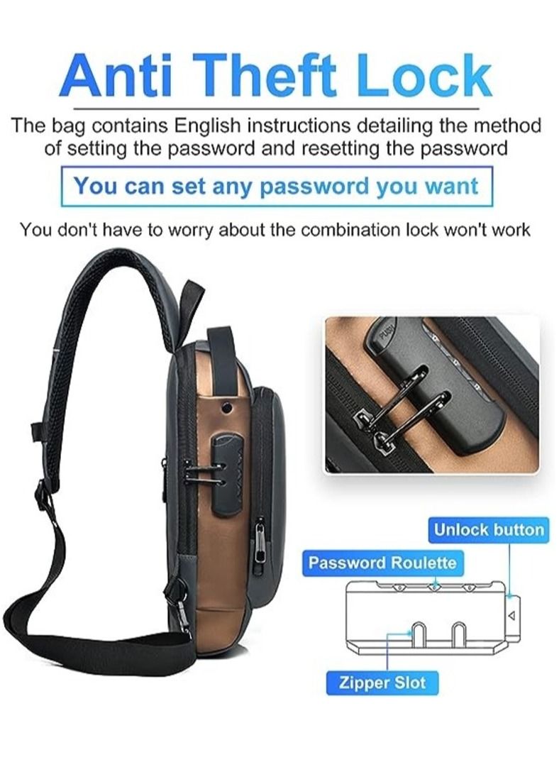 FIPKA Anti-theft Sling Bag Business Men Bag Chest Crossbody bags with USB Charging Port Waterproof Small Backpack for Outdoor Work Hiking Running Sport - Image 4