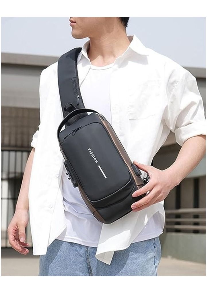 FIPKA Anti-theft Sling Bag Business Men Bag Chest Crossbody bags with USB Charging Port Waterproof Small Backpack for Outdoor Work Hiking Running Sport - Image 2