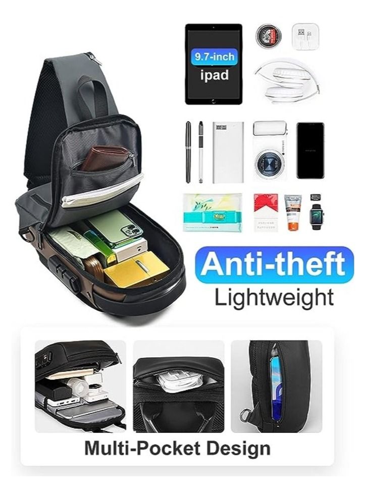 FIPKA Anti-theft Sling Bag Business Men Bag Chest Crossbody bags with USB Charging Port Waterproof Small Backpack for Outdoor Work Hiking Running Sport - Image 5