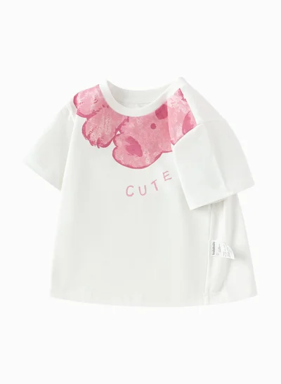 Balabala Toddler Girl Round v-neck short-sleeved T-shirt