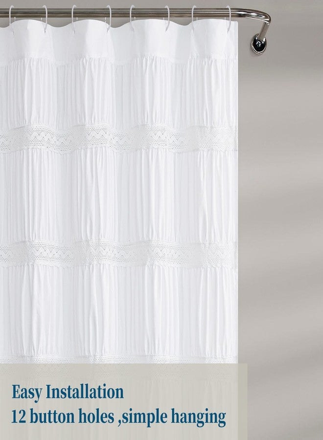 Hi -G HIG White Ruffled Lace Shower Curtain - Farmhouse Modern Fabric Bath Curtain - Decorative Solid Color Privacy Bathroom Curtain for Tub or Stall - Image 3