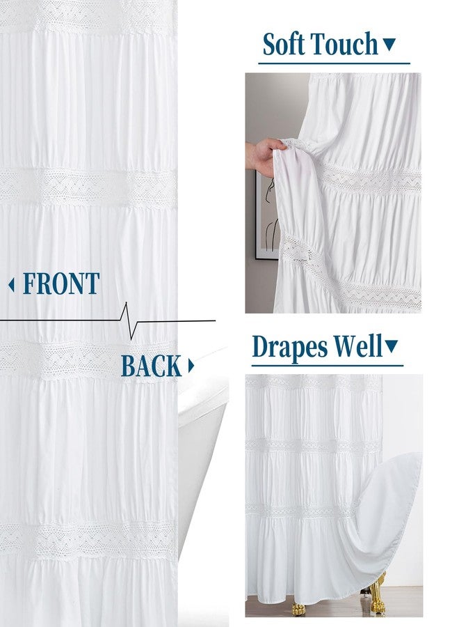 Hi -G HIG White Ruffled Lace Shower Curtain - Farmhouse Modern Fabric Bath Curtain - Decorative Solid Color Privacy Bathroom Curtain for Tub or Stall - Image 4