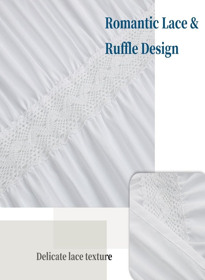 Hi -G HIG White Ruffled Lace Shower Curtain - Farmhouse Modern Fabric Bath Curtain - Decorative Solid Color Privacy Bathroom Curtain for Tub or Stall - Image 2