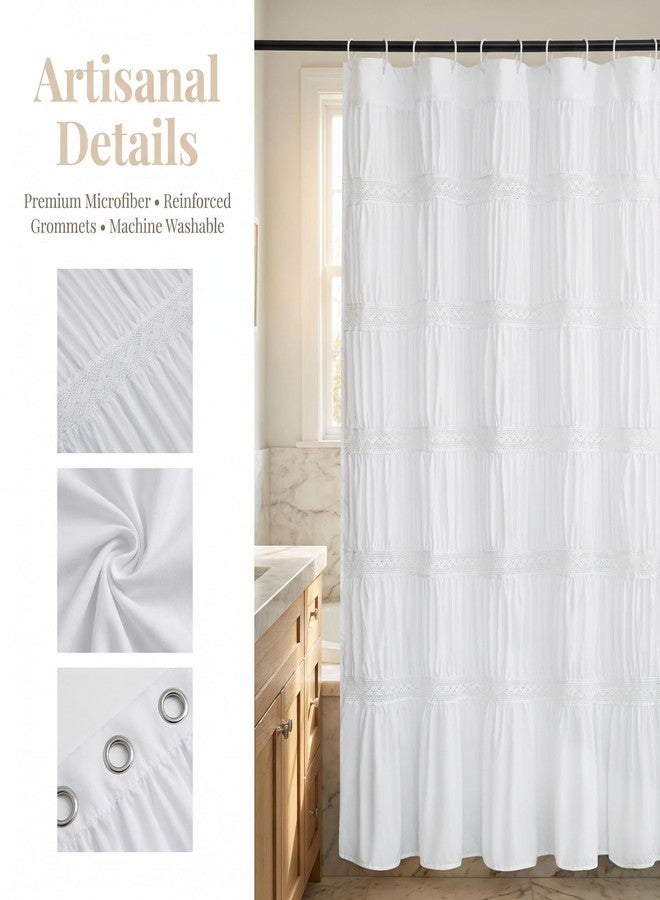Hi -G HIG White Ruffled Lace Shower Curtain - Farmhouse Modern Fabric Bath Curtain - Decorative Solid Color Privacy Bathroom Curtain for Tub or Stall - Image 5