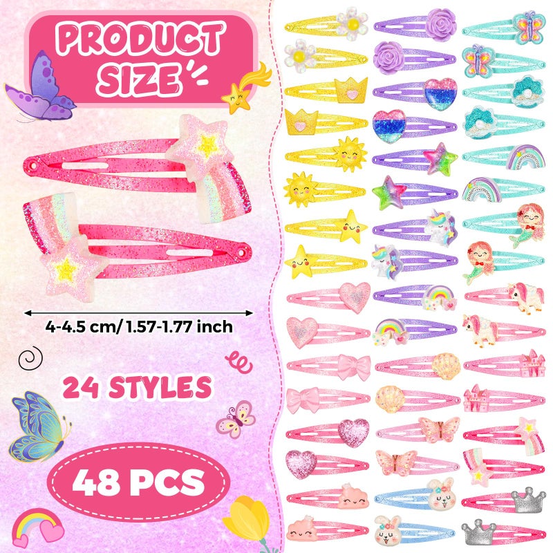 Hanaive 48 Pcs Hair Clips Cute Metal Animal Fruit Clips Butterfly Snap Barrettes Mermaid Hair Pins Accessories for Toddlers Stocking Stuffers Christmas Birthday Party Gifts - Image 2