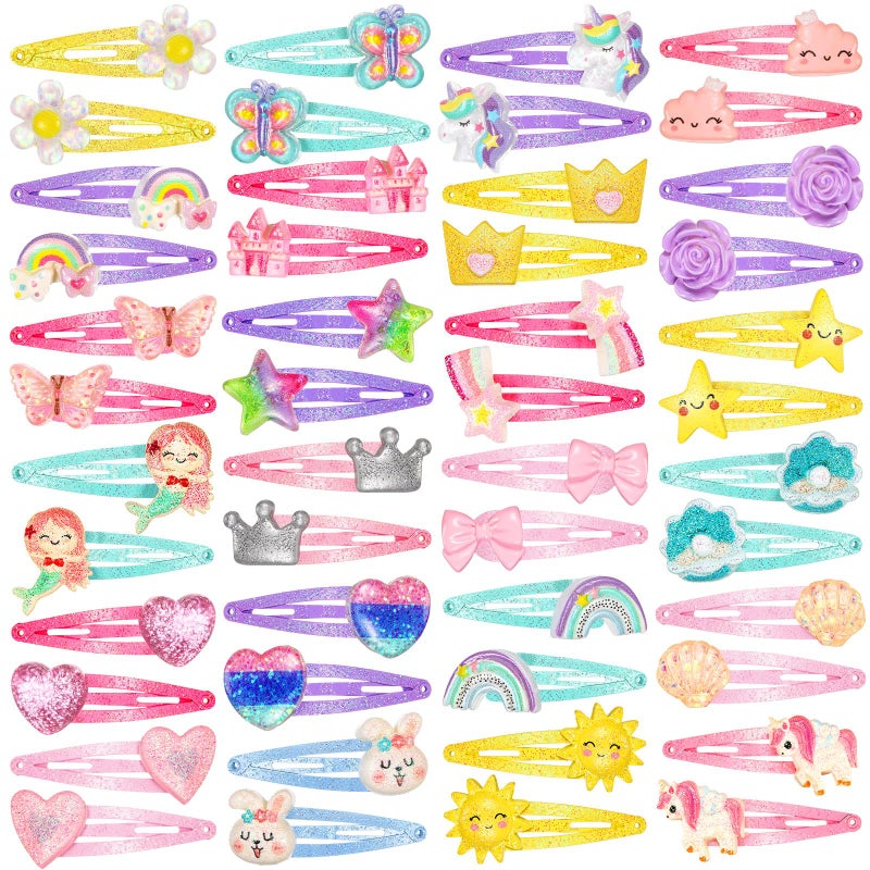 Hanaive 48 Pcs Hair Clips Cute Metal Animal Fruit Clips Butterfly Snap Barrettes Mermaid Hair Pins Accessories for Toddlers Stocking Stuffers Christmas Birthday Party Gifts - Image 1