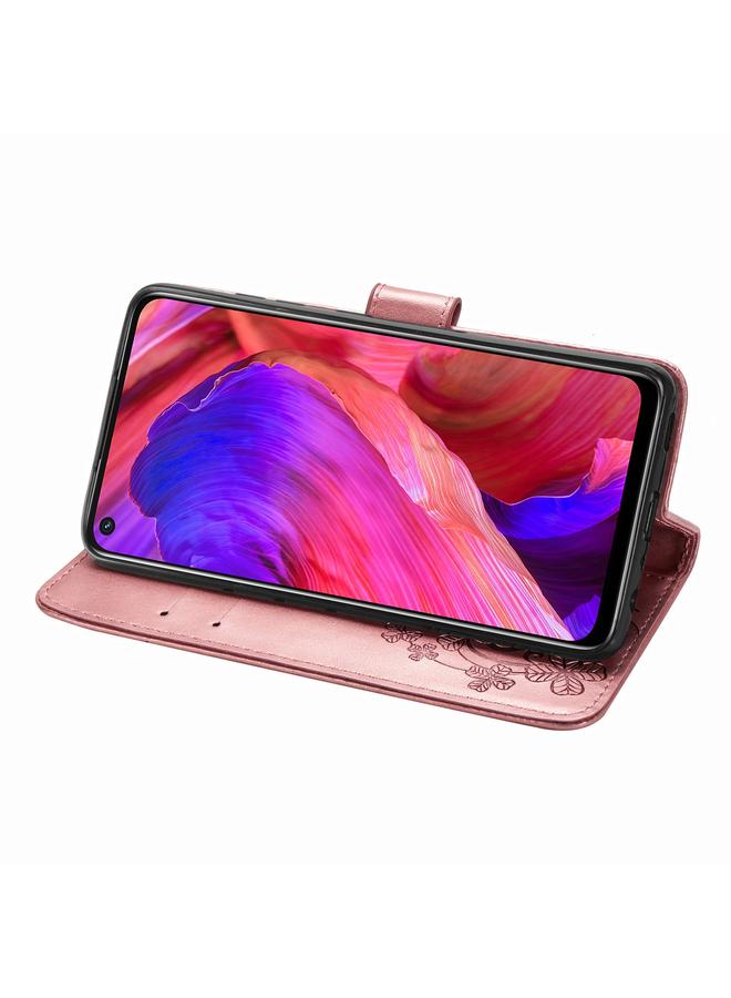 اس-توب جراب لهاتف OPPO A54 5G، جراب جلدي منقوش بأربع أوراق لحماية الهاتف المحمول مع حبل وفتحة للبطاقات ومحفظة ووظيفة قوس - Image 5