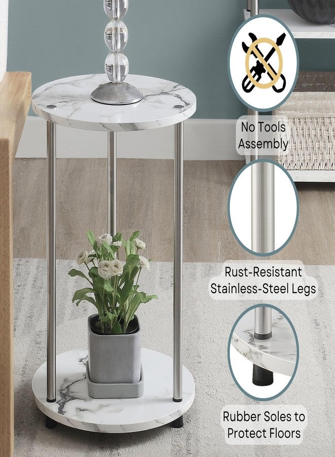 كونفينينس كونسبتس طاولة جانبية دائرية من طبقتين من تصميمات Convenience Concepts Designs2Go، بدون أدوات، مصنوعة من الرخام الأبيض الصناعي/الكروم - Image 3