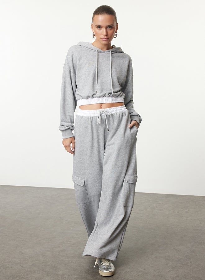 trendyol Gray Melange Woven Garnished Thick Knitted Sweatshirt - Regular Fit - Image 1