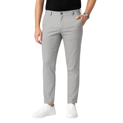 PALIANS Men's Regular Fit Formal Stretchable Trousers with Expandable Waist | Skin-Friendly Lycra Solid Pant (in, Numeric, 34, Regular, Light Grey) - Image 1