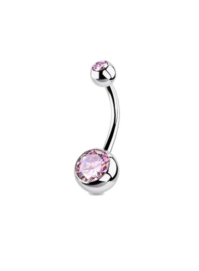 Pink Zirconic Stainless Steel Silver Belly Piercing