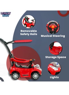 Lovely Baby Lovely Baby Push Ride-On Car for Kids LB 7836HC with Music & Lights,Push handle bar & Sunshade Canopy, Safety Bracket – Ideal for Toddlers up to 3 Years - Red  - Image 4