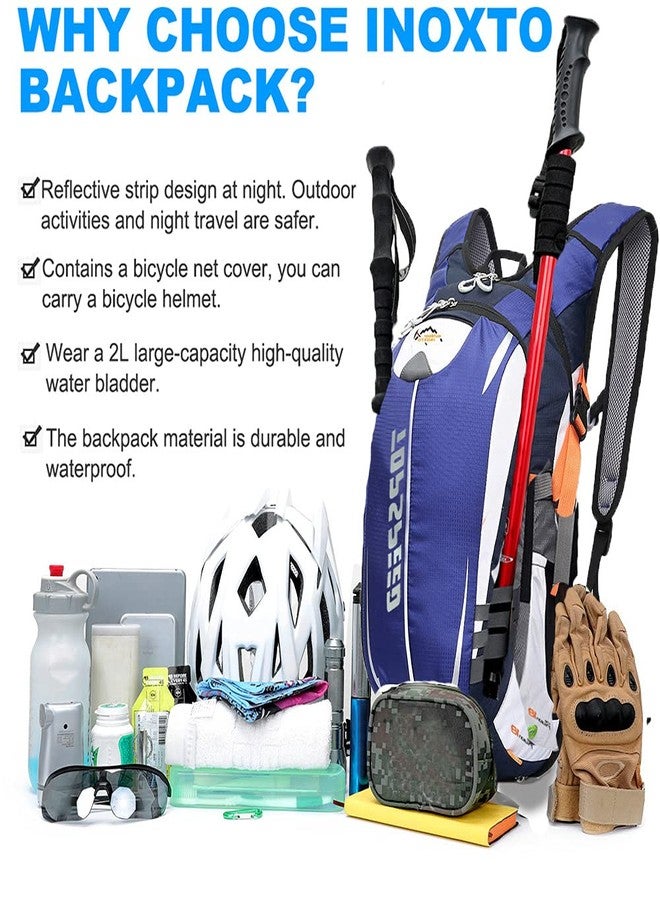 INOXTO Hydration Pack Backpack，18L Hydration Pack Lightweight Water Backpack with 2L Water Bladder Bag Daypack for Hiking Running Cycling Camping for Women Men Kids (Blue) - Image 5