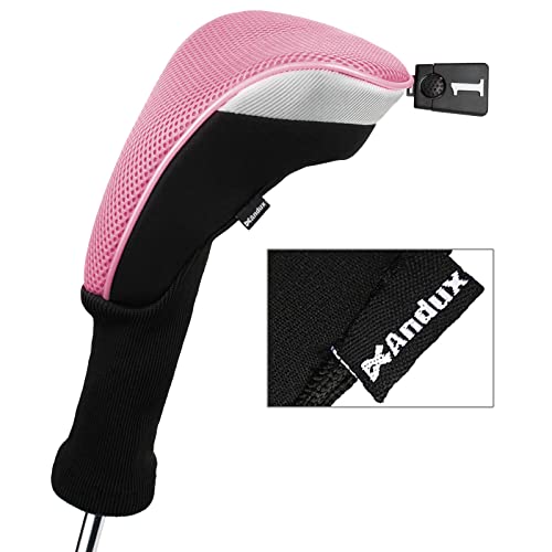 Andux 6pcs/Set Golf Club Head Covers Woods Drivers Fairway Hybrid Set Long Neck (3 Hybrid + 3 Woods) (Black/Pink) - Image 2
