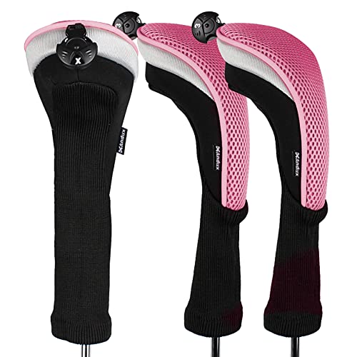 Andux 6pcs/Set Golf Club Head Covers Woods Drivers Fairway Hybrid Set Long Neck (3 Hybrid + 3 Woods) (Black/Pink) - Image 3