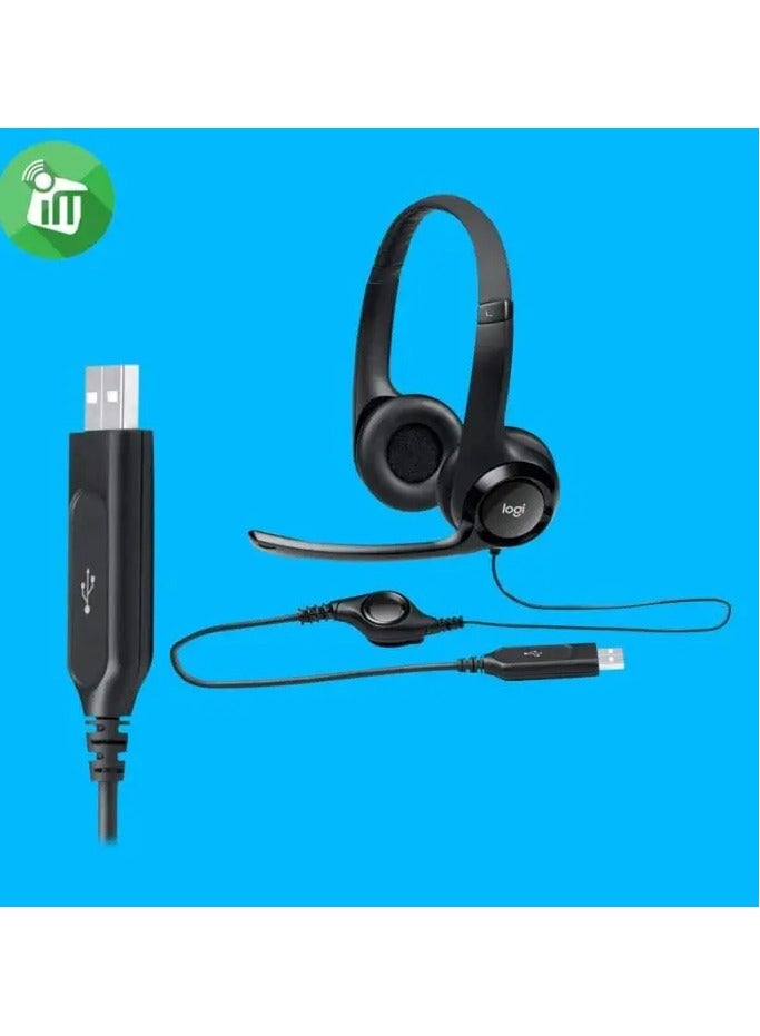Logitech H390 Wired Headset, Stereo Headphones With Noise-Cancelling Microphone, USB black - Image 3