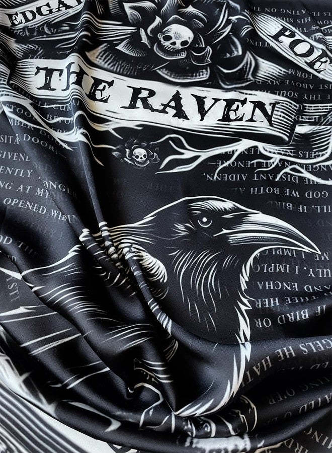 Universal Zone Raven by Edgar Allan Poe Square Satin Scarf - Black Goth Gothic Shawl with Nevermore Pattern - Image 2