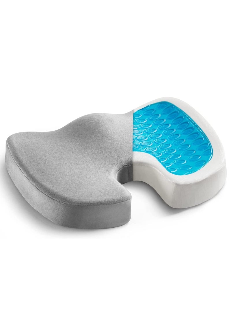 JOMILA Gel Seat Cushion Memory Foam Coccyx Cushion U Shape with Soft Velour Cover Non Slip Bottom for Sciatica Tailbone Low Back Pain Herniated Disc Car Home Office Wheelchair Grey - Image 1