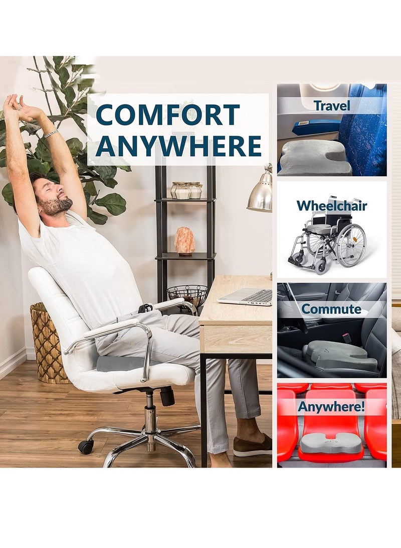 JOMILA Gel Seat Cushion Memory Foam Coccyx Cushion U Shape with Soft Velour Cover Non Slip Bottom for Sciatica Tailbone Low Back Pain Herniated Disc Car Home Office Wheelchair Grey - Image 2