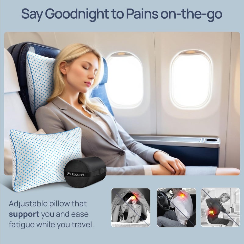 fulocean Small Cooling Memory Foam Pillow for Travel & Camping, Compressible Adjustable Pillow for Medium Firm Neck Knee Lumbar Support,Washable, Ideal Sleeping, Car, Airplane, Toddler & Backpacking, Gifts - Image 3