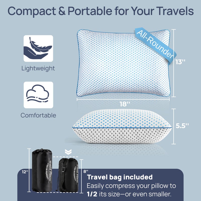 fulocean Small Cooling Memory Foam Pillow for Travel & Camping, Compressible Adjustable Pillow for Medium Firm Neck Knee Lumbar Support,Washable, Ideal Sleeping, Car, Airplane, Toddler & Backpacking, Gifts - Image 2
