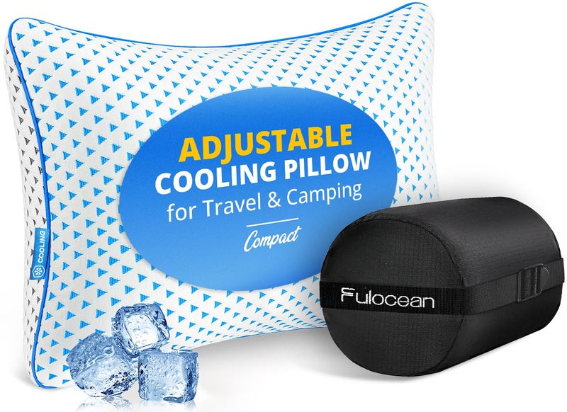 fulocean Small Cooling Memory Foam Pillow for Travel & Camping, Compressible Adjustable Pillow for Medium Firm Neck Knee Lumbar Support,Washable, Ideal Sleeping, Car, Airplane, Toddler & Backpacking, Gifts - Image 1