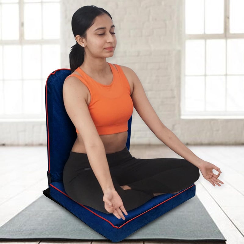 Kawachi 90 Degree Back Support Portable Relaxing Folding Yoga Meditation Floor Chair Set of 2 Pcs Blue - Image 2