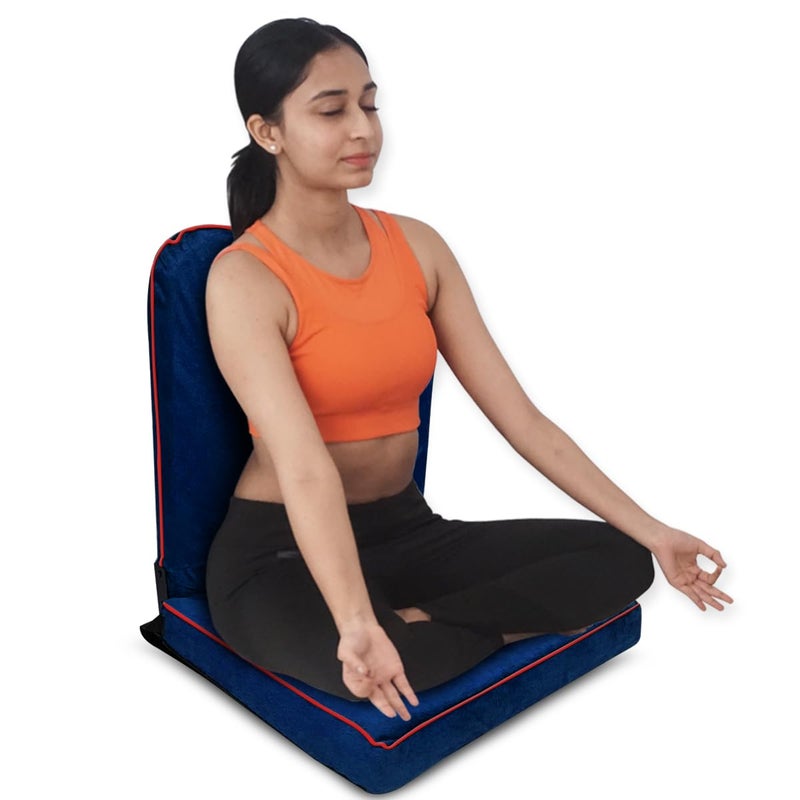Kawachi 90 Degree Back Support Portable Relaxing Folding Yoga Meditation Floor Chair Set of 2 Pcs Blue - Image 4