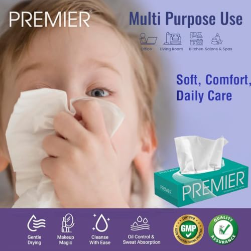 Premier 2-Ply Box Face Tissue Papers – 100 Pulls per Box (Pack of 4, 400 Pulls, 800 Sheets) –Ultra Soft, Gentle & Highly Absorbent Facial Tissues for Home, Office, Car & Travel | Green - Image 4