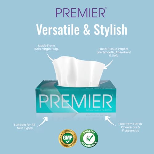 Premier 2-Ply Box Face Tissue Papers – 100 Pulls per Box (Pack of 4, 400 Pulls, 800 Sheets) –Ultra Soft, Gentle & Highly Absorbent Facial Tissues for Home, Office, Car & Travel | Green - Image 5
