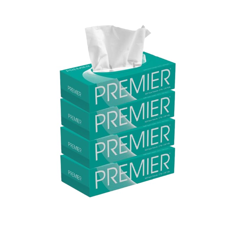 Premier 2-Ply Box Face Tissue Papers – 100 Pulls per Box (Pack of 4, 400 Pulls, 800 Sheets) –Ultra Soft, Gentle & Highly Absorbent Facial Tissues for Home, Office, Car & Travel | Green - Image 1