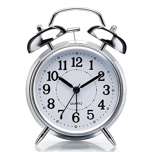 DRONTER Alloy Steel Glass Twin Bell Edition Vintage Look with Night LED Display Table Alarm Clock Silver