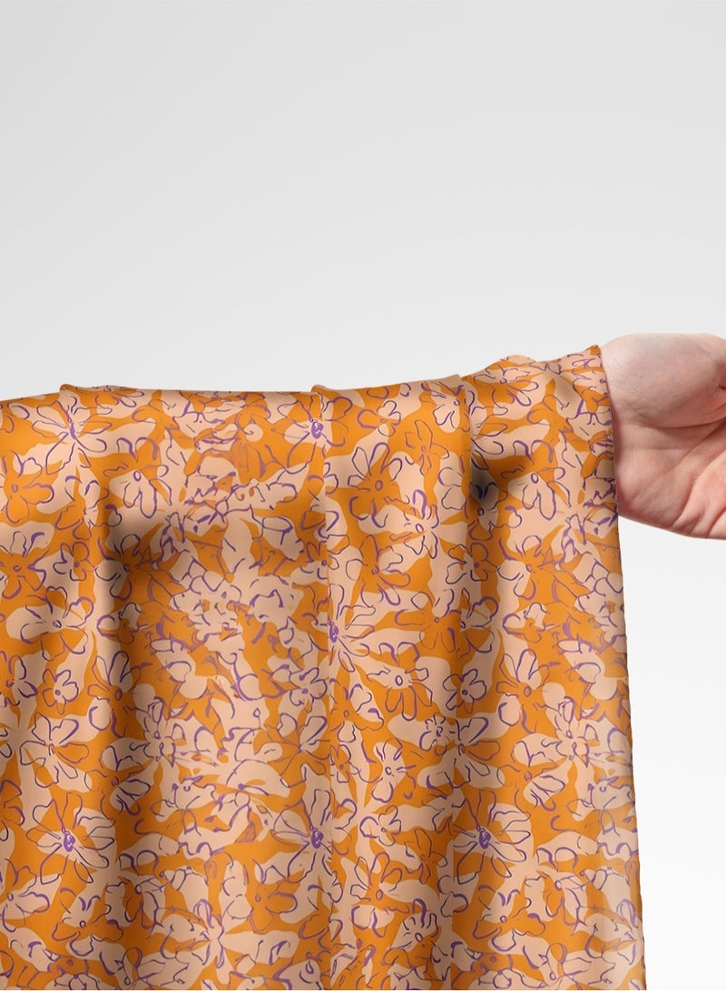 فيلاتو Ø¬Ù„Ø§Ø¨ÙŠØ© Ù…Ø®ÙˆÙŠØ± Ù…Ù† Ù‚Ù…Ø§Ø´ Ø­Ø±ÙŠØ± Ø§Ù„Ù„ÙŠÙ„ Ø¹Ø±Ø§Ù…Ù†ÙŠ Ø¨Ø§Ù„ÙŠØ§Ø±Ø¯Ø©ØŒ Ù†Ù‚Ø´Ø© Ø²Ù‡ÙˆØ± Ø¨Ø±ØªÙ‚Ø§Ù„ÙŠØ© Ø¨Ù†Ù�Ø³Ø¬ÙŠØ©ØŒ Ø®ÙŠØ§Ø·Ø© 58 Ø¨ÙˆØµØ© Ø¹Ø±Ø¶ - Image 1