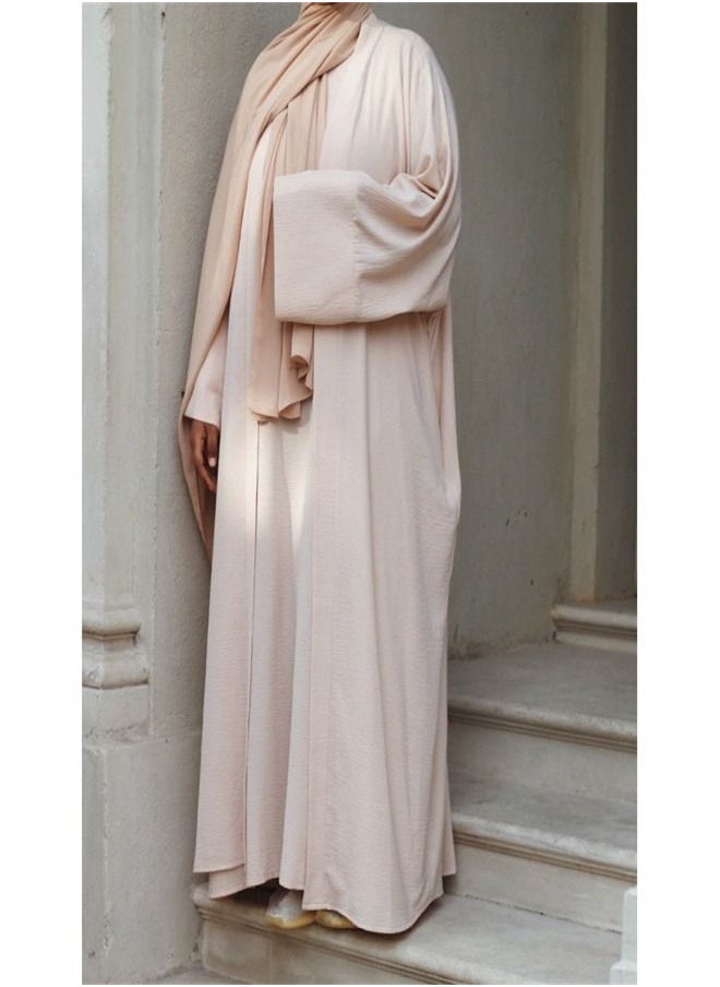 Loquat - Solid Color Two-Piece Dress Abaya Beige - Image 1