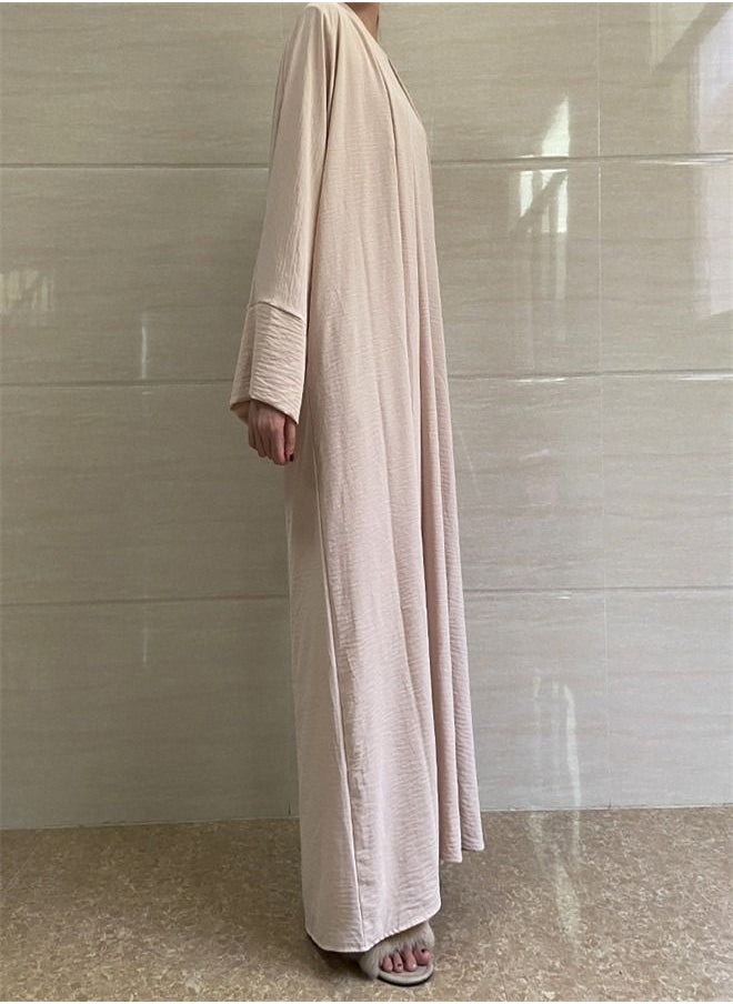 Loquat - Solid Color Two-Piece Dress Abaya Beige - Image 1