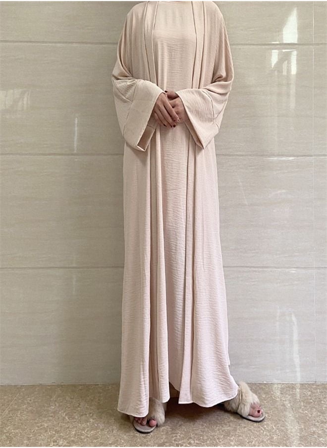 Loquat - Solid Color Two-Piece Dress Abaya Beige - Image 1