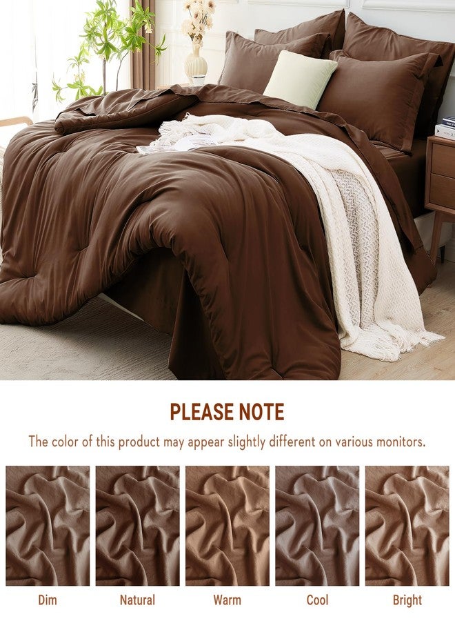 MUXHOMO 7 Pieces Queen Comforter Set, Soft Bed in a Bag Queen Size, All Season Bedding Set with Comforter, Flat Sheet, Fitted Sheet, Pillowcases & Shams, Brown - Image 4
