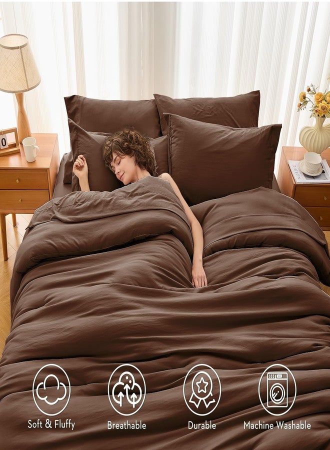 MUXHOMO 7 Pieces Queen Comforter Set, Soft Bed in a Bag Queen Size, All Season Bedding Set with Comforter, Flat Sheet, Fitted Sheet, Pillowcases & Shams, Brown - Image 3