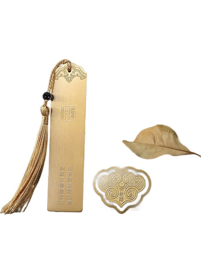 Tatanice Tatanice Brass Bookmark, Chinese-Style Metal Bookmark, Reading Card With Tassel, Special Book Clip, Birthday Gift, Companion Gift For Teachers, Nongyun Gift Box Set - Image 1