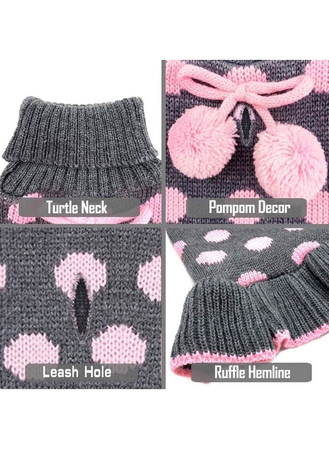 KYEESE Dog Sweater Dress Polka Dot Dog Sweater With Leash Hole Knit Warm Dog Clothes With Pom Pom Ball For Fall Winter Small (36Lbs) - Image 3