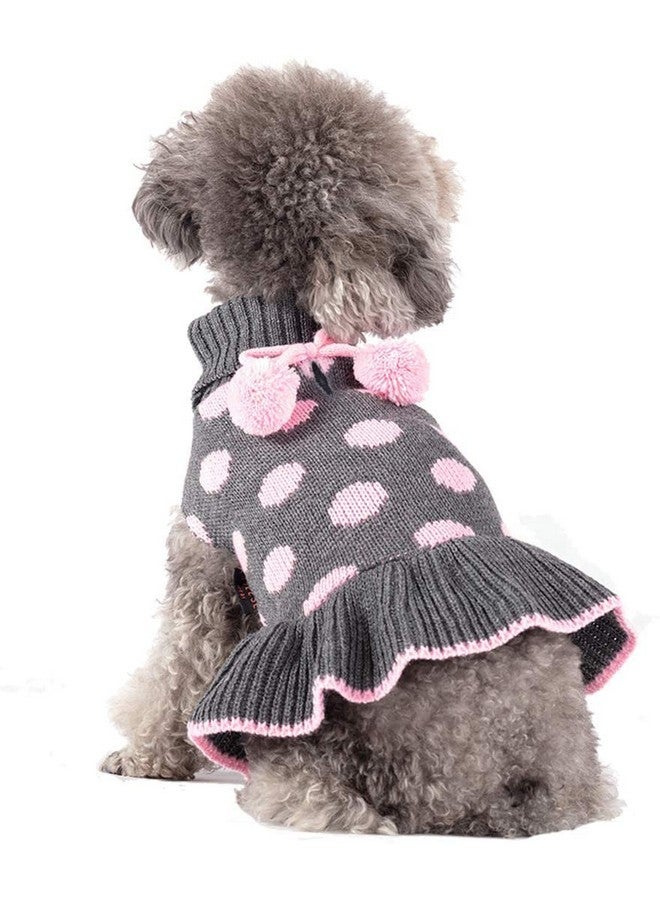 KYEESE Dog Sweater Dress Polka Dot Dog Sweater With Leash Hole Knit Warm Dog Clothes With Pom Pom Ball For Fall Winter Small (36Lbs) - Image 4