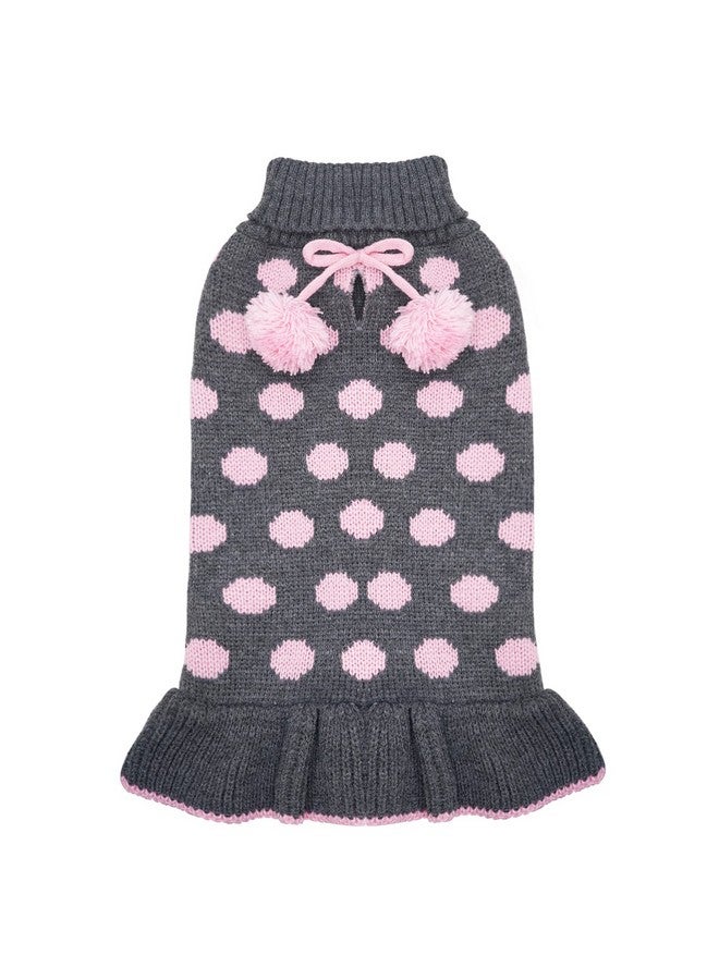 KYEESE Dog Sweater Dress Polka Dot Dog Sweater With Leash Hole Knit Warm Dog Clothes With Pom Pom Ball For Fall Winter Small (36Lbs) - Image 1