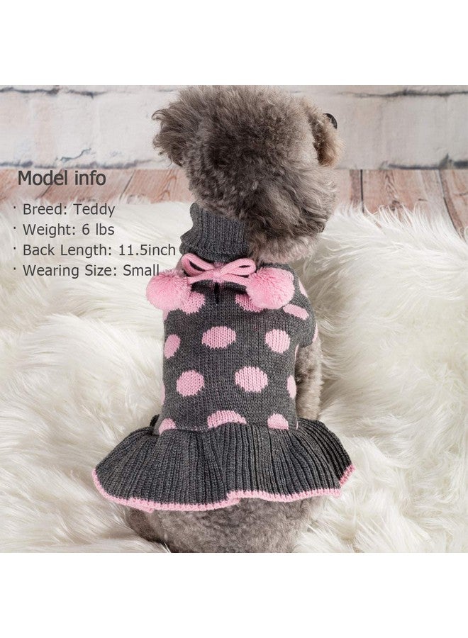 KYEESE Dog Sweater Dress Polka Dot Dog Sweater With Leash Hole Knit Warm Dog Clothes With Pom Pom Ball For Fall Winter Small (36Lbs) - Image 5