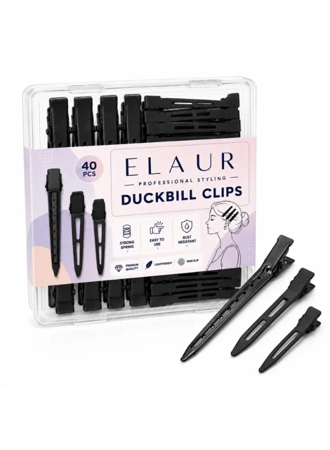 إيلور إيلاور 40 قطعة من مشابك الشعر الاحترافية بشكل التمساح لتصفيف الشعر – مشابك تقسيم الشعر من الألومنيوم مقاس 3.5 بوصة للصالونات وتطبيق المكياج | مقاومة للصدأ وخفيفة الوزن للمصففين والاستخدام المنزلي (بلاك روز)