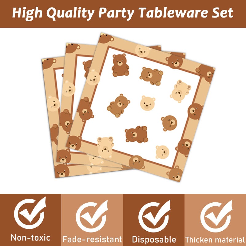 Tevxj 96 Pcs Bear Baby Shower Party Plates Decorations We Can Bearly Wait Baby Tableware Bear Theme Dessert Teddy Plates Napkins Supplies for Gender Reveal Boy Girl Baby Shower Birthday Party Serve 24 - Image 4