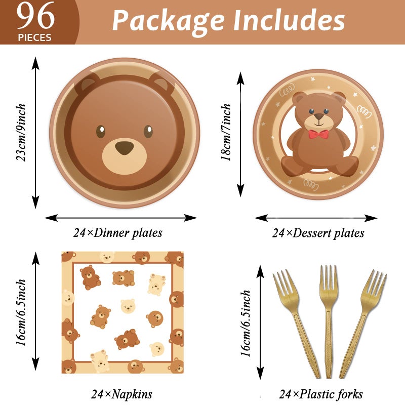 Tevxj 96 Pcs Bear Baby Shower Party Plates Decorations We Can Bearly Wait Baby Tableware Bear Theme Dessert Teddy Plates Napkins Supplies for Gender Reveal Boy Girl Baby Shower Birthday Party Serve 24 - Image 2